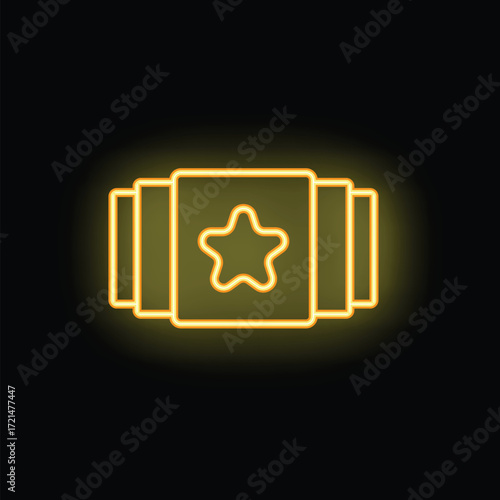 Yellow neon sign representing a loyalty program with cards and a star icon, symbolizing customer rewards and incentives