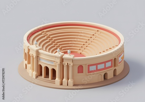 Isometric 3D Rendering of a Classical Amphitheater with Columns and Arches
