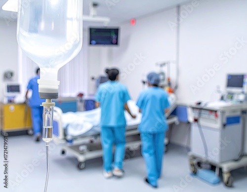 Hospital Room with Medical Staff and Equipment.