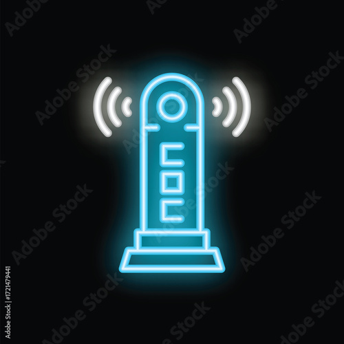 Neon icon of a voice assistant sending an audio signal, representing voice search, voice control, and artificial intelligence