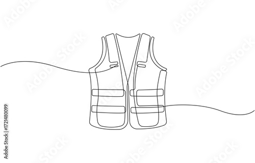 Continuous one line drawing of a high visibility safety vest workwear vector illustration, on transparent background.