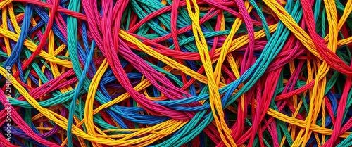 Wallpaper Mural Intricate tangle of vibrant colored threads forming a textured background, silk, thread background Torontodigital.ca