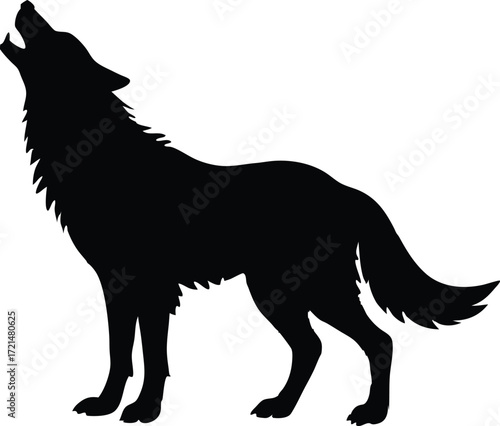 wolf howling silhouette vector, wild canine illustration
