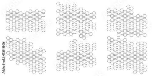 Propolis Honey comb pattern. Honeycomb structure hexagonal background. Honey, pollen, wax, parchment and bee products in sketch style. Stock vector illustration isolated on a white background.