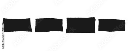 Torn Paper Pieces Frames set. Black grunge jagged rectangle frames. Vector Collage Shape of Black Ripped Papers Silhouettes Sheet for Sticker, Collage, Banner isolated on white background. 