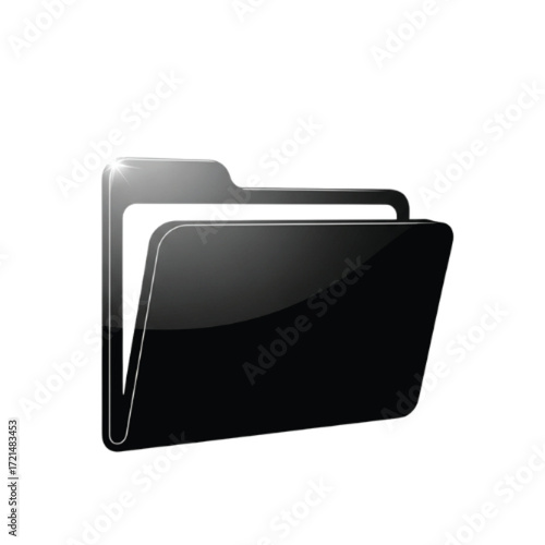 Glossy black open folder icon with a sleek, modern design and a reflective surface.