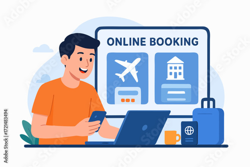  Man booking flight tickets online with smartphone.