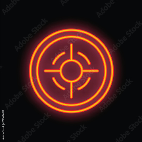 Neon target sign is glowing on a brick wall at night, creating a vibrant and attention grabbing display