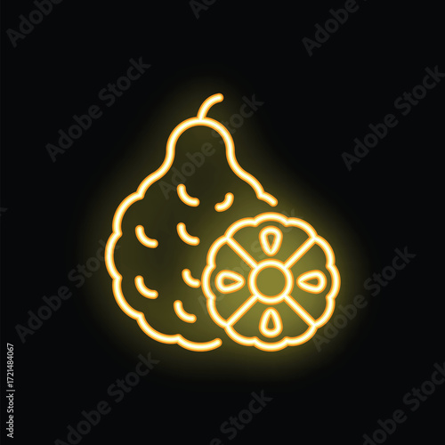 This glowing neon icon is perfect for projects related to food, fruit, or southeast asian cuisine