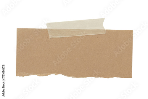  torn piece of brown paper taped with masking tape isolated on white background