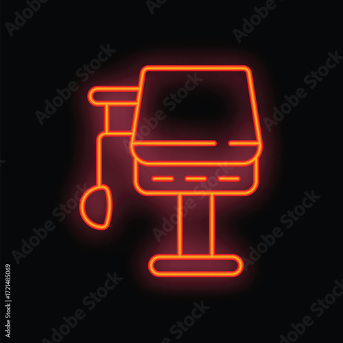 Red neon sign representing a medical scale glowing up on a black wall