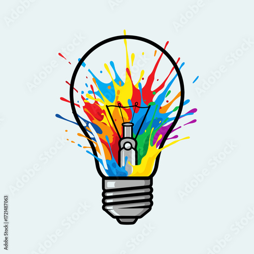 Colorful paint splashes emerging from a light bulb illustration  