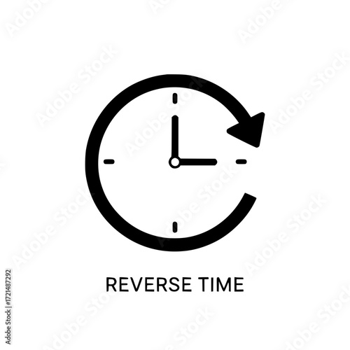 Clock icon with arrow indicating reverse time concept on light gray background
