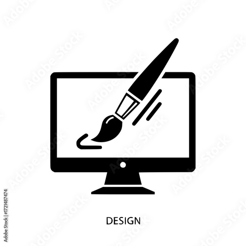 Digital art creation computer screen brushstroke icon symbolizing creative design process