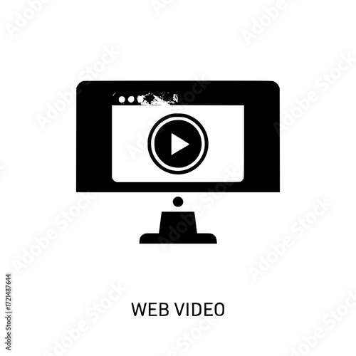 Modern flat computer screen displaying play button for web video content