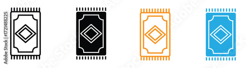 Vector art of depiction of a prayer rug, showcasing a traditional design with fringe, often used in islamic culture for prayer, symbolizing faith, devotion, and cultural heritage