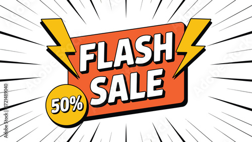 Exciting flash sale with 50% off offer, perfect for promotions and advertising.