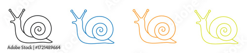 Snail Line and Silhouette Icon Set. Slug in Shell Crawl Pictogram. Helix Slow, Cute Escargot Moving. Slimy Eatable Spiral Mollusk Symbol Collection. Wildlife Concept. Isolated Vector Illustration