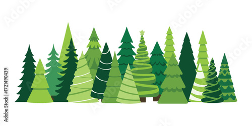 A variety of Christmas trees isolated on a plain white background