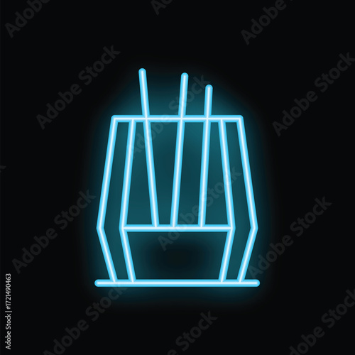 Bright blue neon sign depicting a cable car gondola, potentially symbolizing travel, tourism, or urban transport