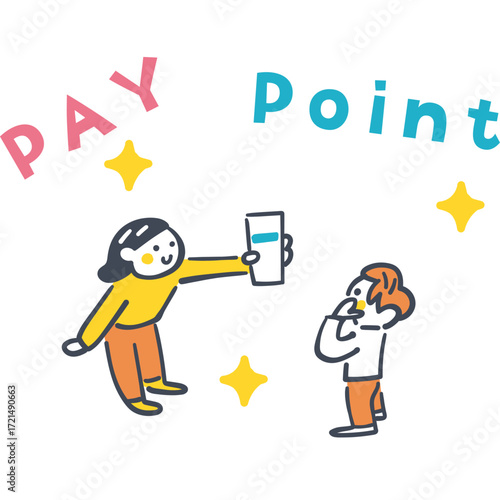 キャッシュレス決済とポイント還元を学ぶ子どもたち　スマホと電子マネーのイラスト
