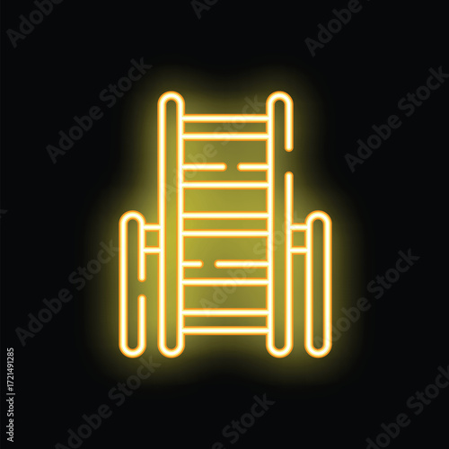 Minimalist vector illustration of a glowing yellow neon sign depicting a ladder, evoking concepts of construction, renovation, and upward mobility