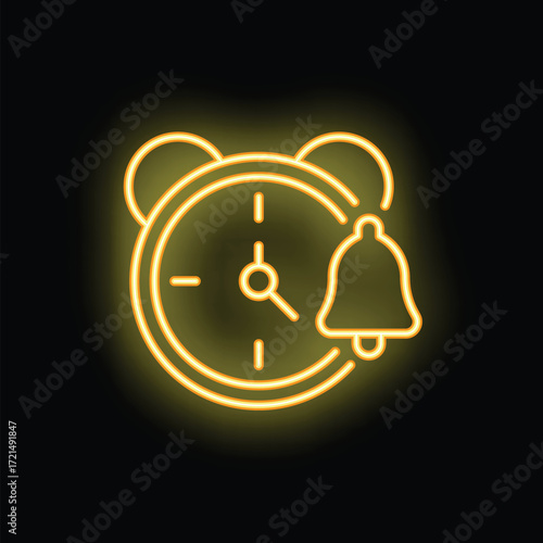 Glowing neon alarm clock ringing, symbolizing urgency and deadlines