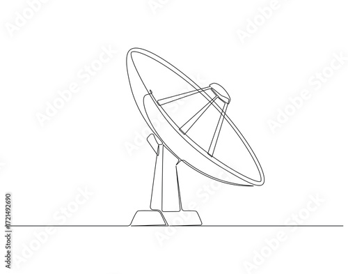 Parabolic satellite continuous line. Continuous one line drawing of satellite dish. Signal catching parabola concept. Single line drawing