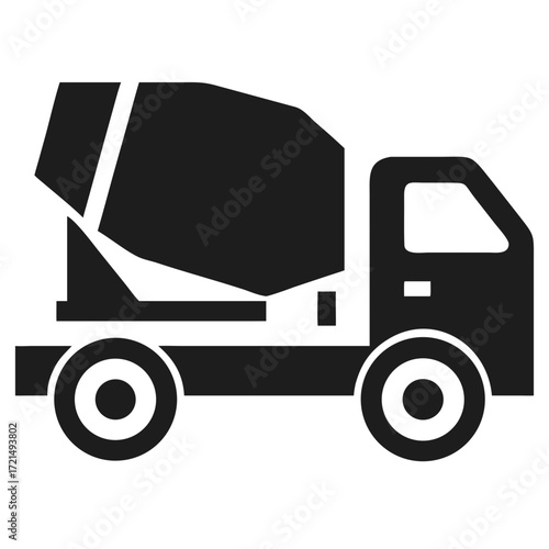 Black silhouette of a concrete mixer truck on a black background cement mixer vehicle