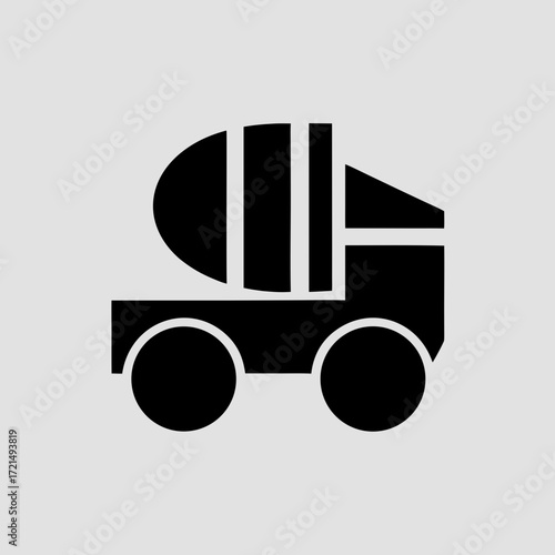 Black silhouette of a concrete mixer truck on a light gray background cement mixer vehicle