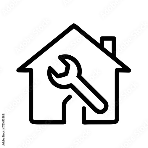 House outline with wrench icon on black background Keywords: house, home, repair, wrench, tool