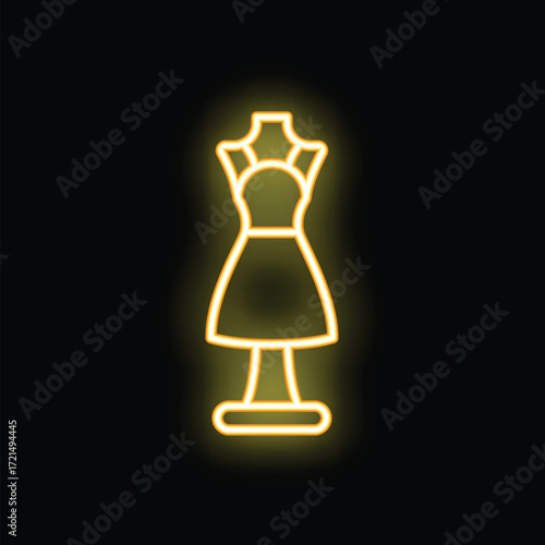 Neon yellow glowing mannequin with a short dress on a black background