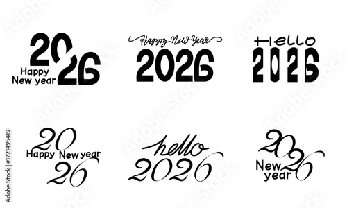 Wallpaper Mural Set of 2026 new year Calligraphy.  Simple lettering collection for new year 2026. Vector illustration. Torontodigital.ca