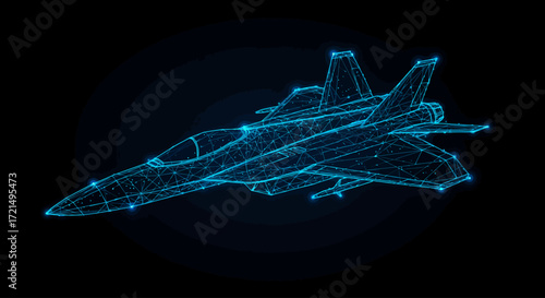 Futuristic Jet Airplane Polygonal Wireframe Illustration