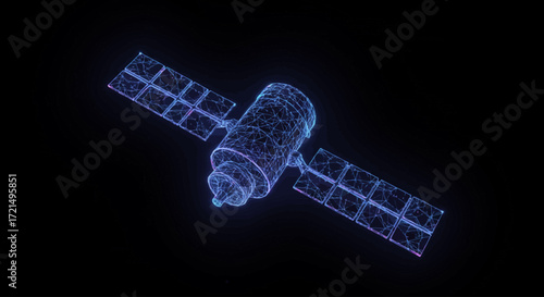 Satellite Wireframe Polygonal Vector in Space