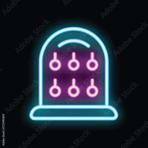 Glowing neon icon of a ring toss game at a carnival or amusement park