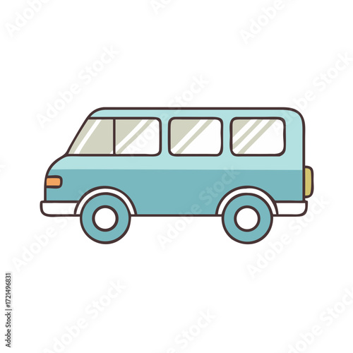 Cute and simplistic illustration of a light blue passenger van