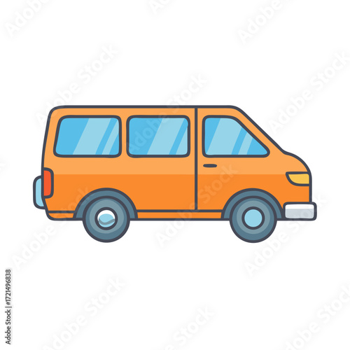Cartoon illustration of an orange van with blue tinted windows