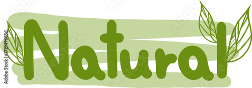 Nature logo label Hand Drawn with leaves, Emblem for organic natural product, bio, healthy food. Sticker for badge, tag packaging Isolated vector illustration