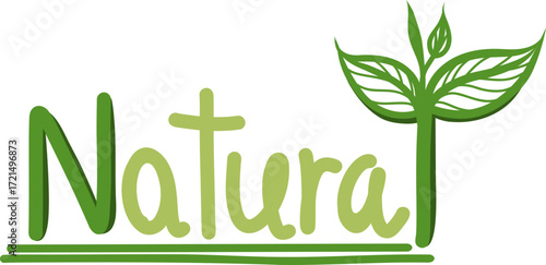 Nature logo label Hand Drawn with leaves, Emblem for organic natural product, bio, healthy food. Sticker for badge, tag packaging Isolated vector illustration