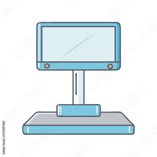 Stylized cartoon computer terminal with a blue color scheme and outline