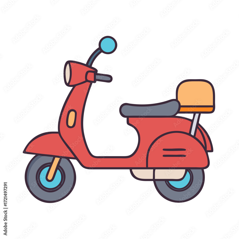 Obraz premium Stylized Vintage Red Scooter with Blue Accents Illustration Isolated on White