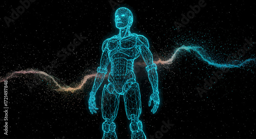 Futuristic Robot Wireframe Holographic Illustration