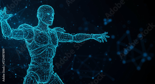 Futuristic Robot Wireframe Holographic Illustration