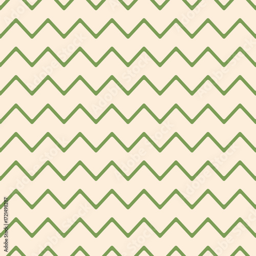 Leaf green rounded zigzag lines over a cream background in a seamless pattern. Ideal for natural, clean, and minimal design uses in both print and digital formats.
