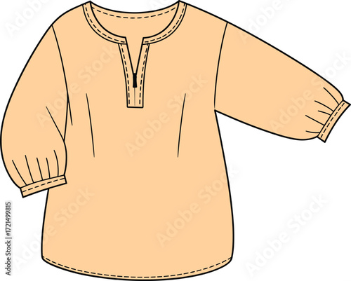 Loose fit women's tunic shirt, full sleeve fashion apparel, isolated vector flat sketch illustration for clothing template on white background