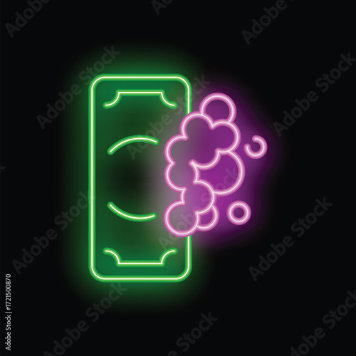 Neon sign illustration representing a bank note evaporating into thin air, depicting loss of money
