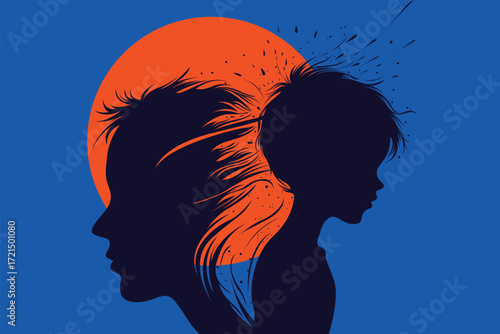 Father and Son Duality – Abstract Childhood Trauma and Inner Conflict Illustration
