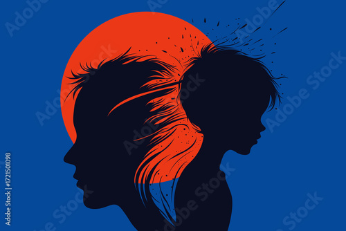 Father and Son Duality – Abstract Childhood Trauma and Inner Conflict Illustration