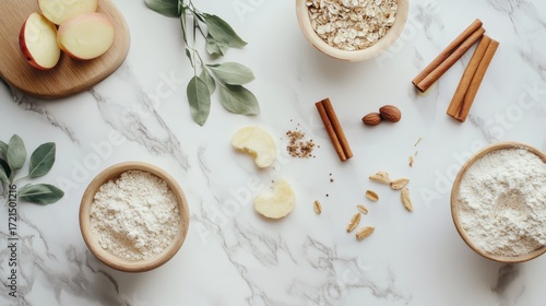 Wallpaper Mural Fresh Ingredients for Baking with Oats and Apples on Marble Surface Torontodigital.ca